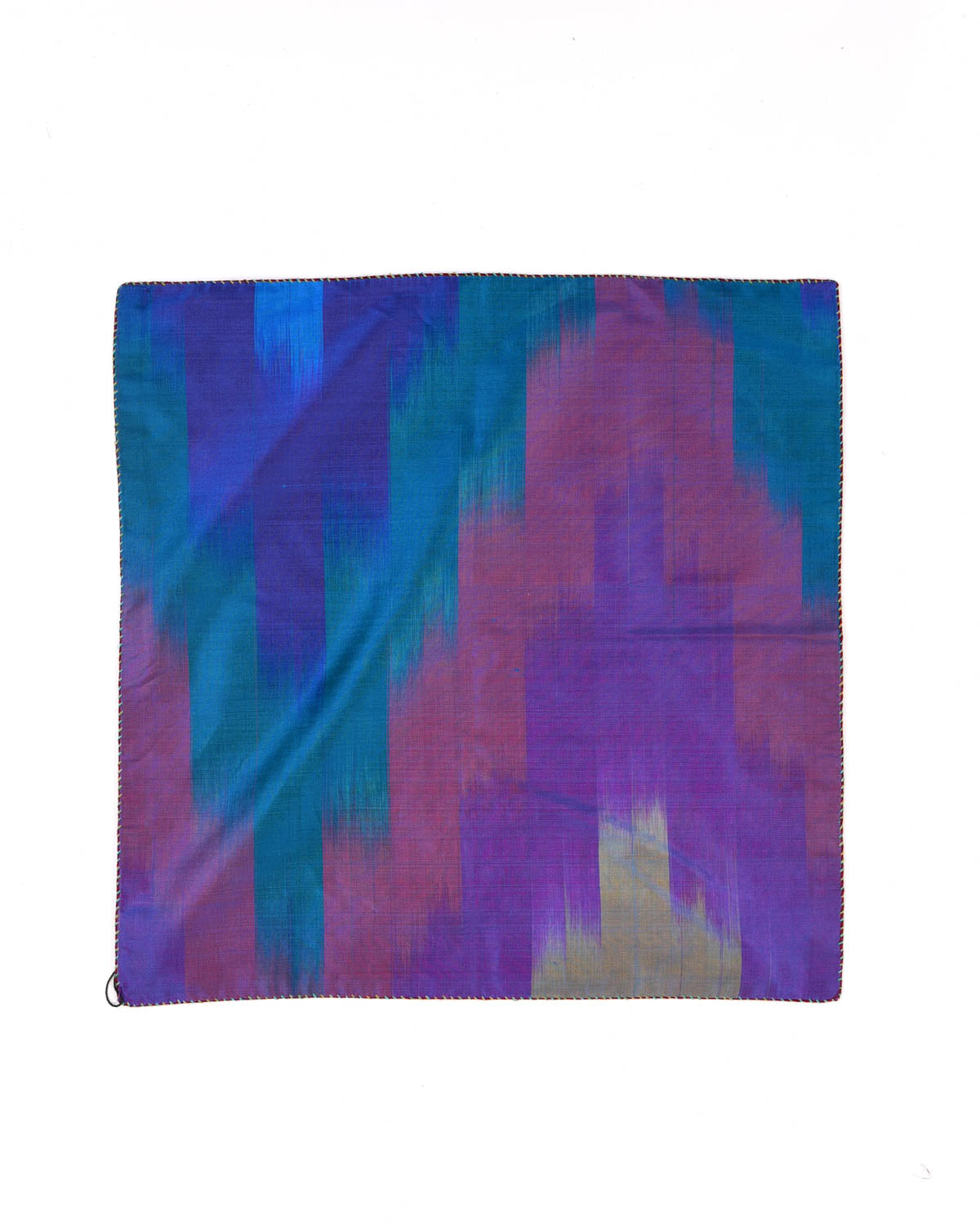 Rainbow Blue-Green Twin-Layer Double-Sided Ombre Handwoven Silk Pocket Square for Men with Spiral Hand-Hemming-HolyWeaves