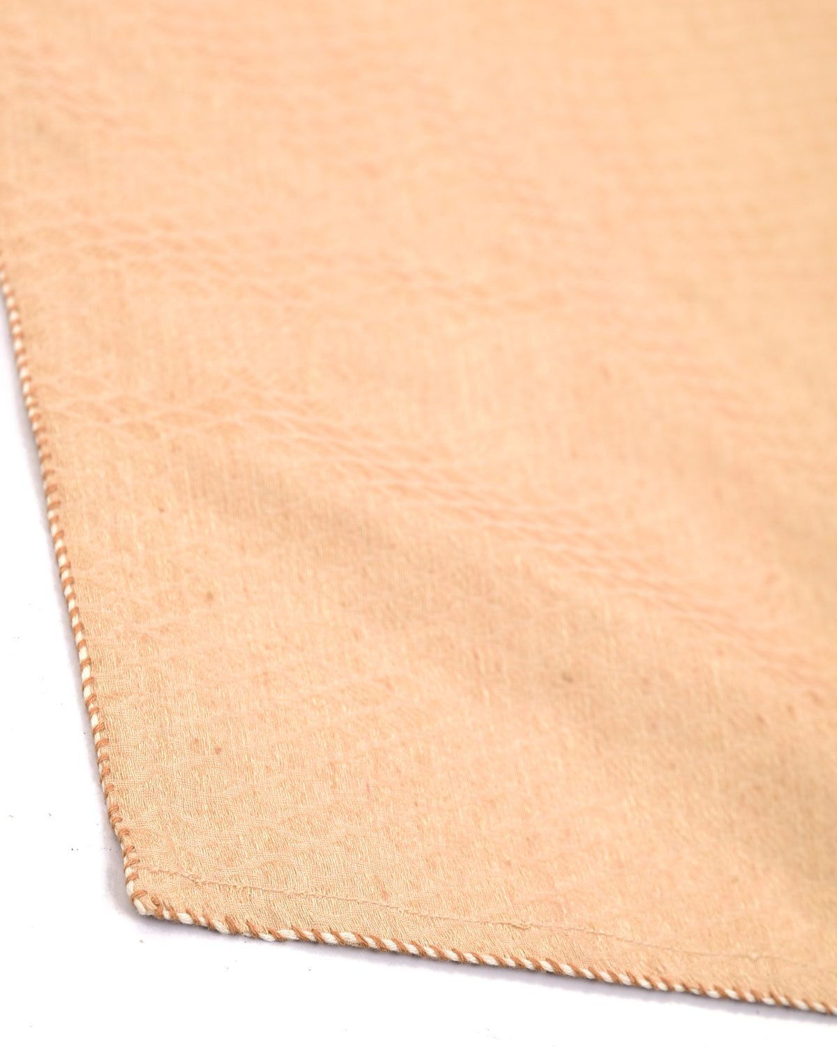 Beige Tanchoi Handwoven Linen Silk Pocket Square for Men with Spiral Hand-Hemming-HolyWeaves