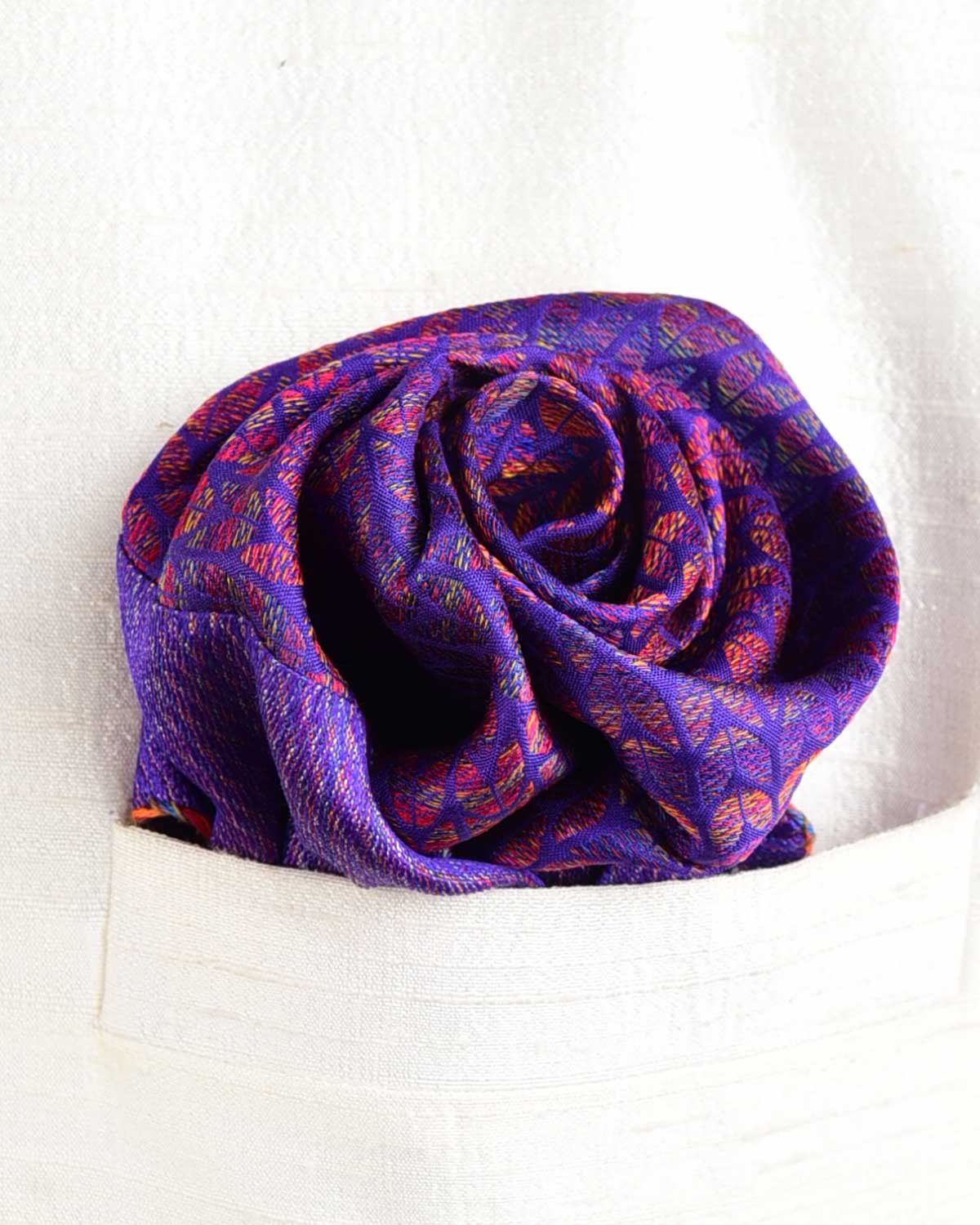 Rainbow Purple Multi-Color Variegated Herringbone Brocade Handwoven Silk Pocket Square for Men with Stitched Borders-HolyWeaves