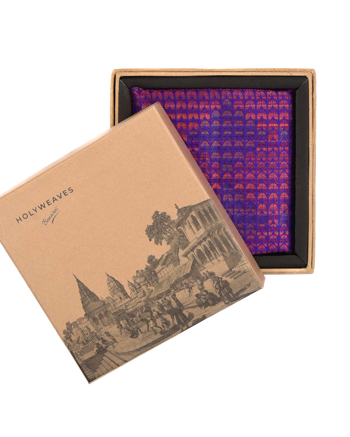 Rainbow Purple Multi-Color Variegated Herringbone Brocade Handwoven Silk Pocket Square for Men with Stitched Borders-HolyWeaves