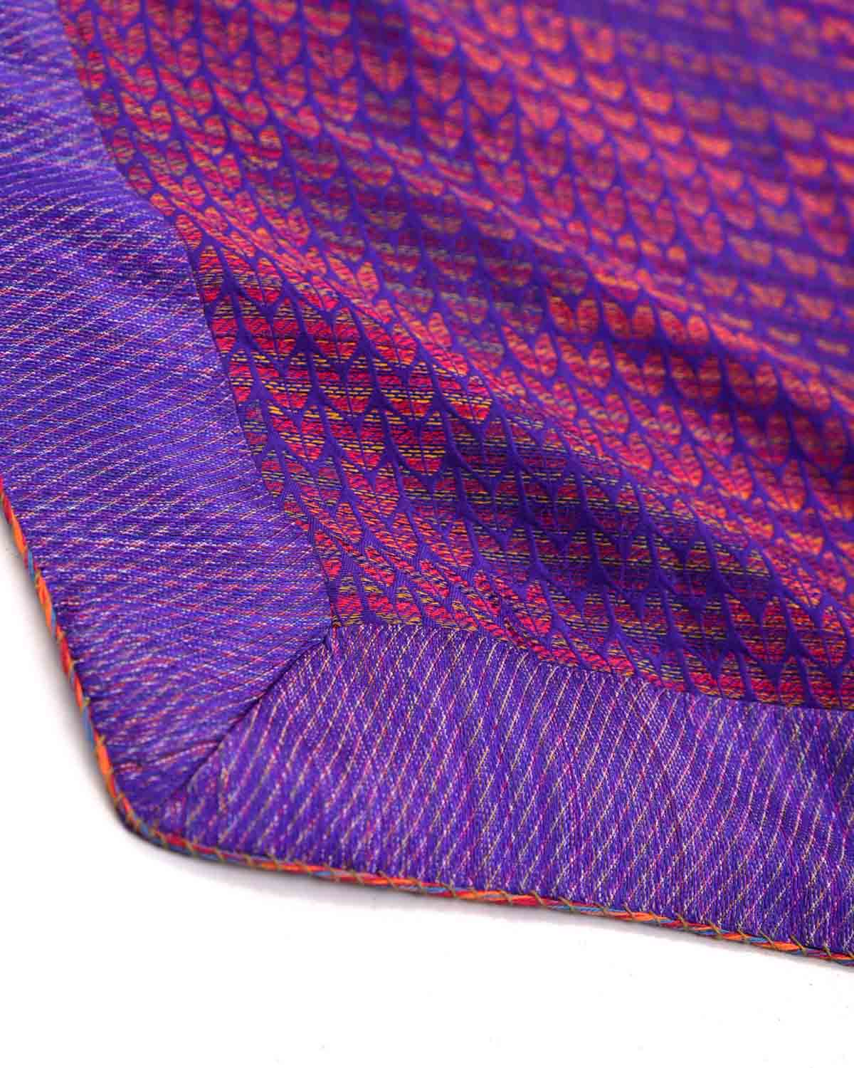 Rainbow Purple Multi-Color Variegated Herringbone Brocade Handwoven Silk Pocket Square for Men with Stitched Borders-HolyWeaves