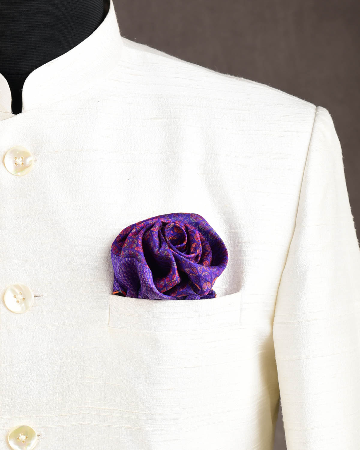 Rainbow Purple Multi-Color Variegated Herringbone Brocade Handwoven Silk Pocket Square for Men with Stitched Borders-HolyWeaves