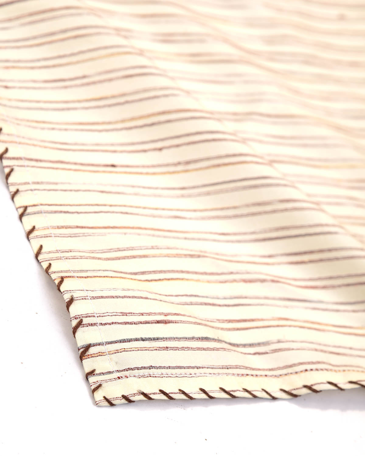 Cream Textured Stripes Brocade Handwoven Silk Pocket Square for Men with Spiral Hand-Hemming-HolyWeaves