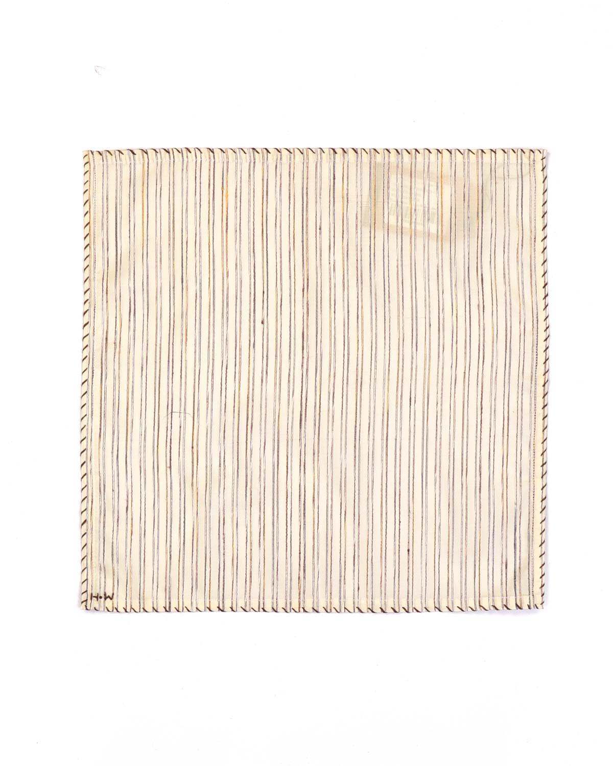 Cream Textured Stripes Brocade Handwoven Silk Pocket Square for Men with Spiral Hand-Hemming-HolyWeaves