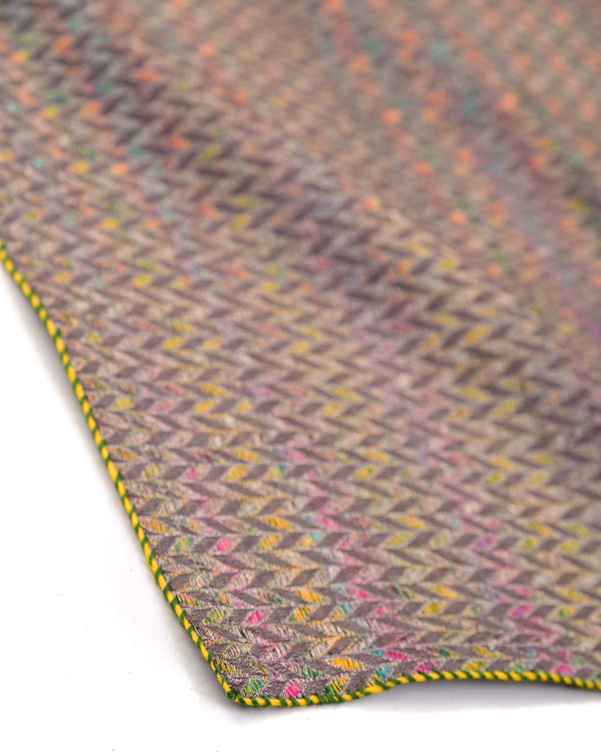 Rainbow Gray Variegated Zari Herringbone Brocade Handwoven Silk Pocket Square for Men with Spiral Hand-Hemming-HolyWeaves