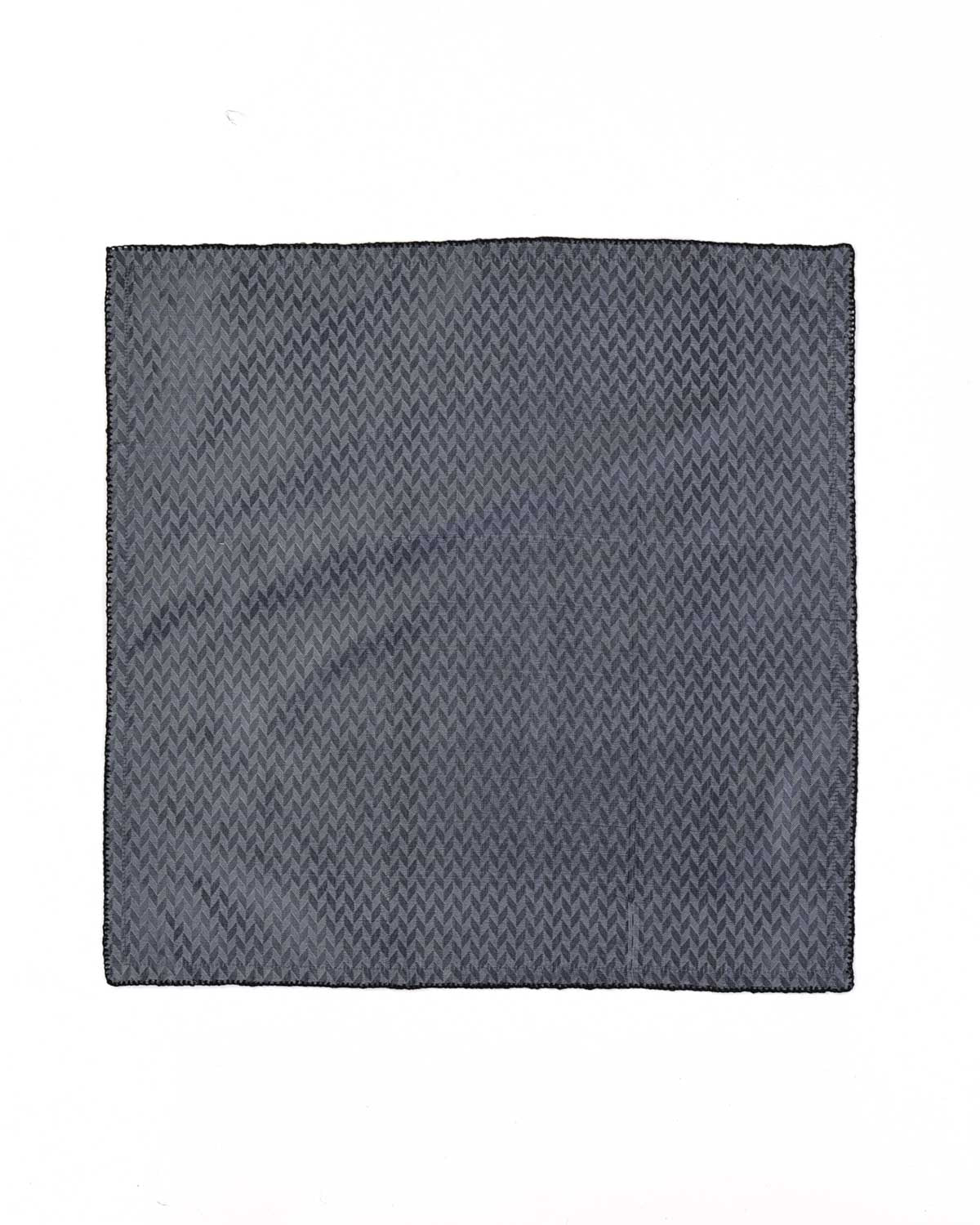 Gray Herring Bone Tanchoi Handwoven Silk Pocket Square for Men with Spiral Hand-Hemming-HolyWeaves