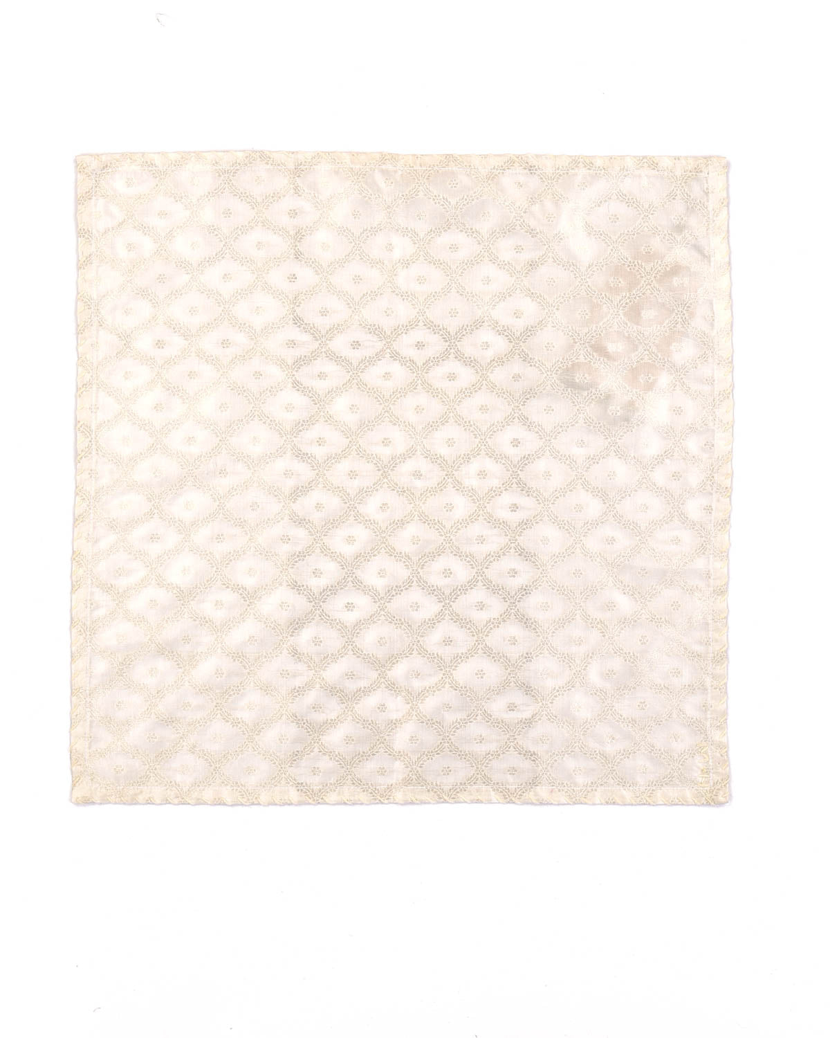 White Moroccon Grids Tanchoi Handwoven Silk Pocket Square for Men with Spiral Hand-Hemming-HolyWeaves
