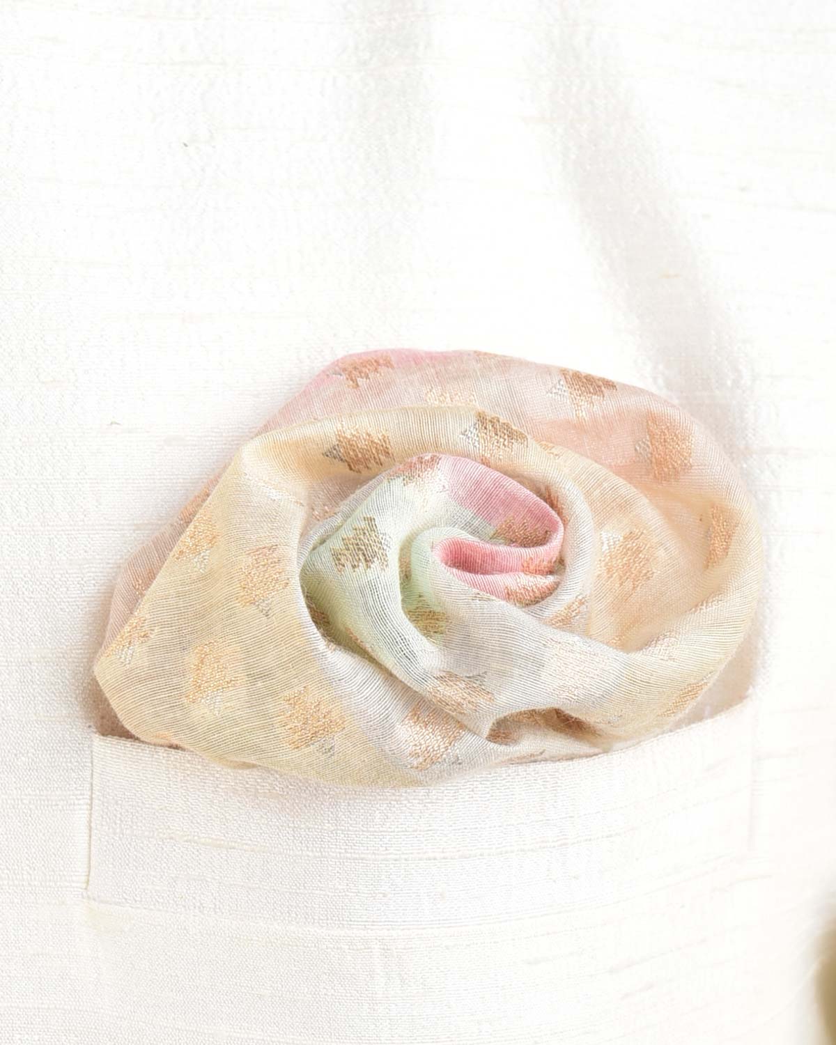 Multi-color Stipes Gold & Silver Brocade Handwoven Cotton Silk Pocket Square for Men with Spiral Hand-Hemming-HolyWeaves