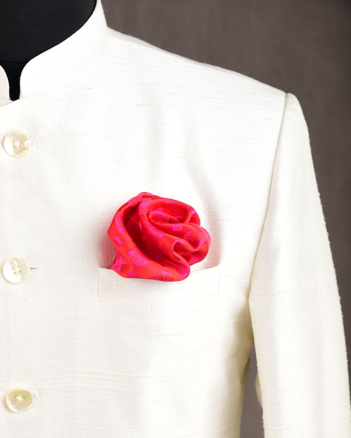 Red-Pink Diamond Hearts Satin Tanchoi Handwoven Silk Pocket Square for Men with Spiral Hand-Hemming-HolyWeaves