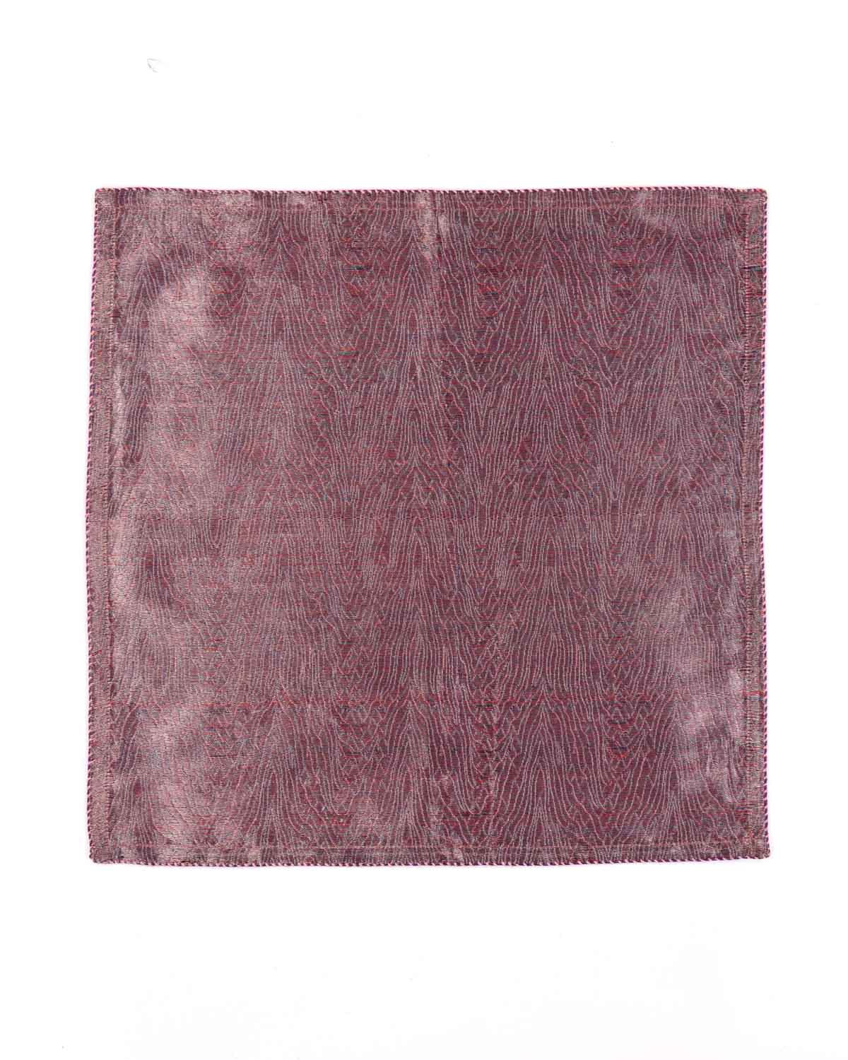 Metallic Garnet Zari Tiger Stripes Brocade Handwoven Silk Pocket Square for Men with Spiral Hand-Hemming-HolyWeaves