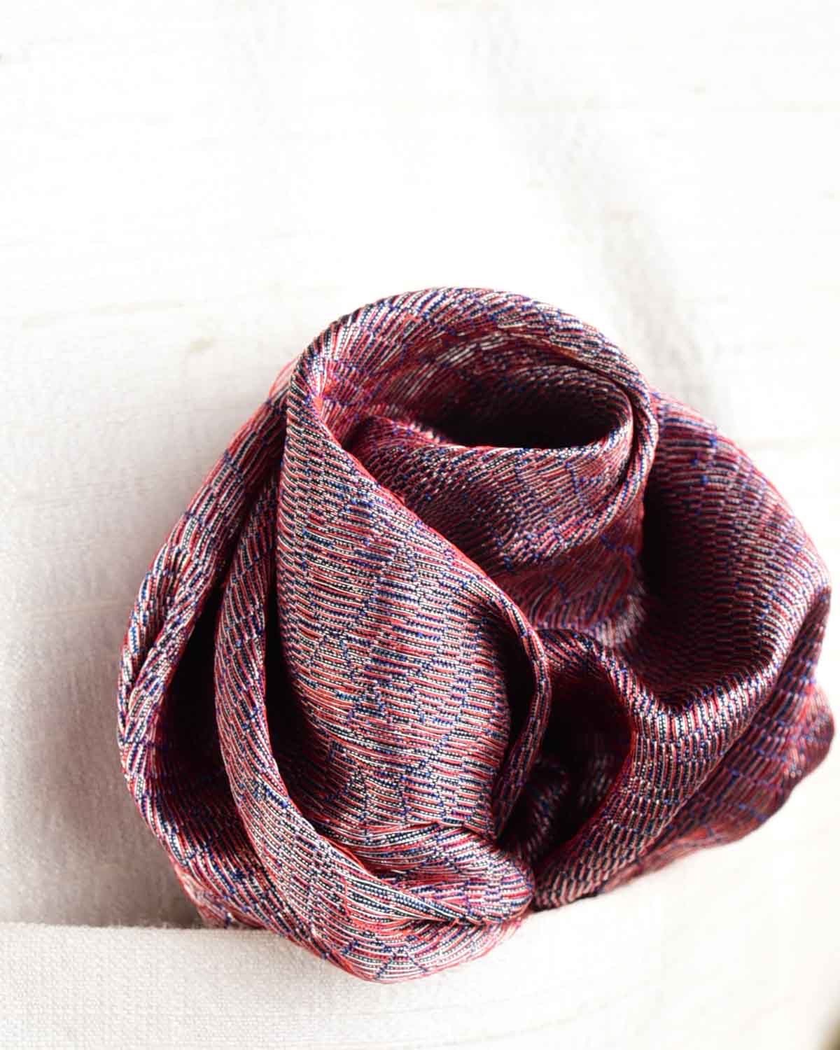 Metallic Garnet Zari Tiger Stripes Brocade Handwoven Silk Pocket Square for Men with Spiral Hand-Hemming-HolyWeaves