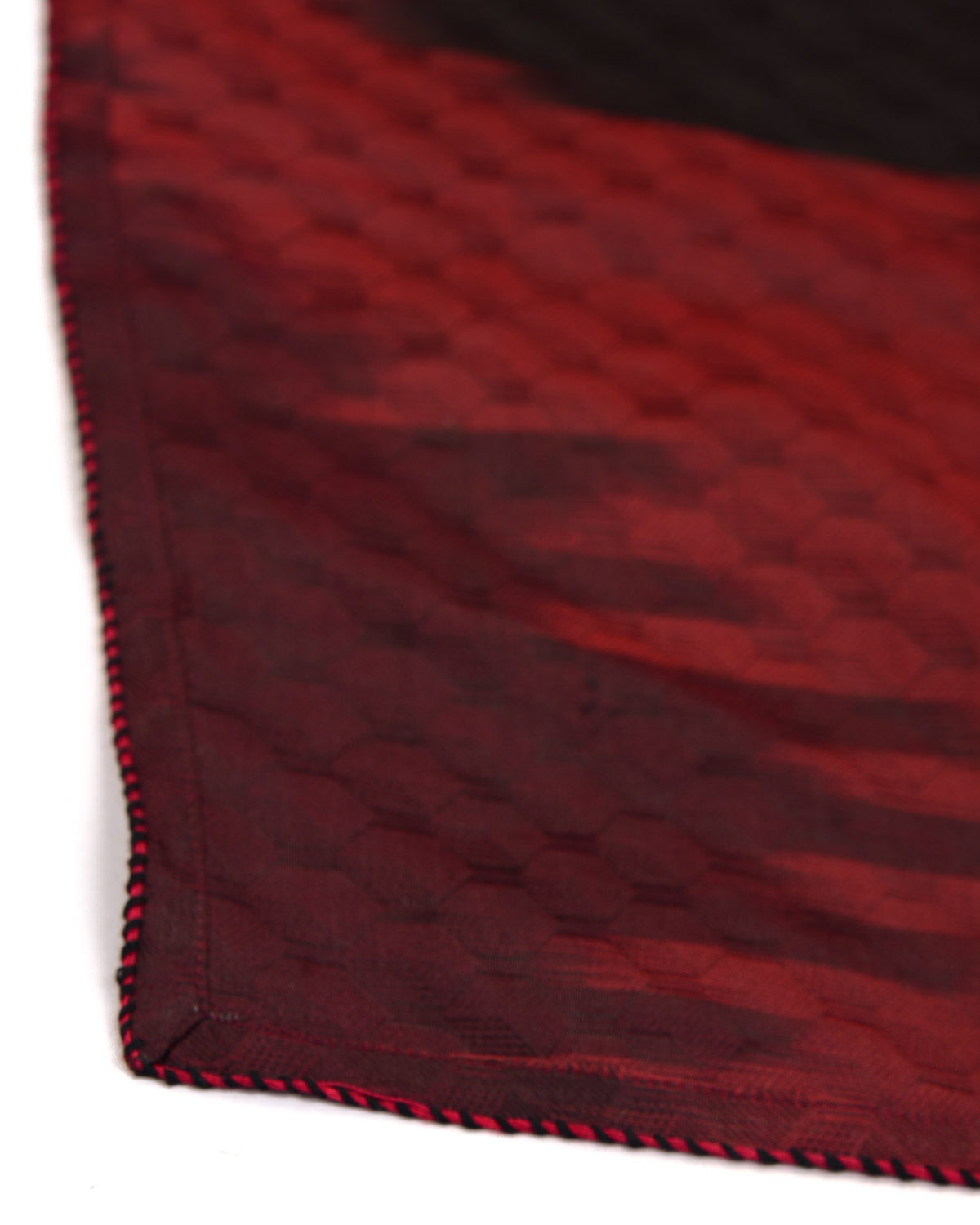 Ombre Black-Maroon Hexagon Tanchoi Brocade Handwoven Silk Pocket Square for Men with Spiral Hand-Hemming-HolyWeaves