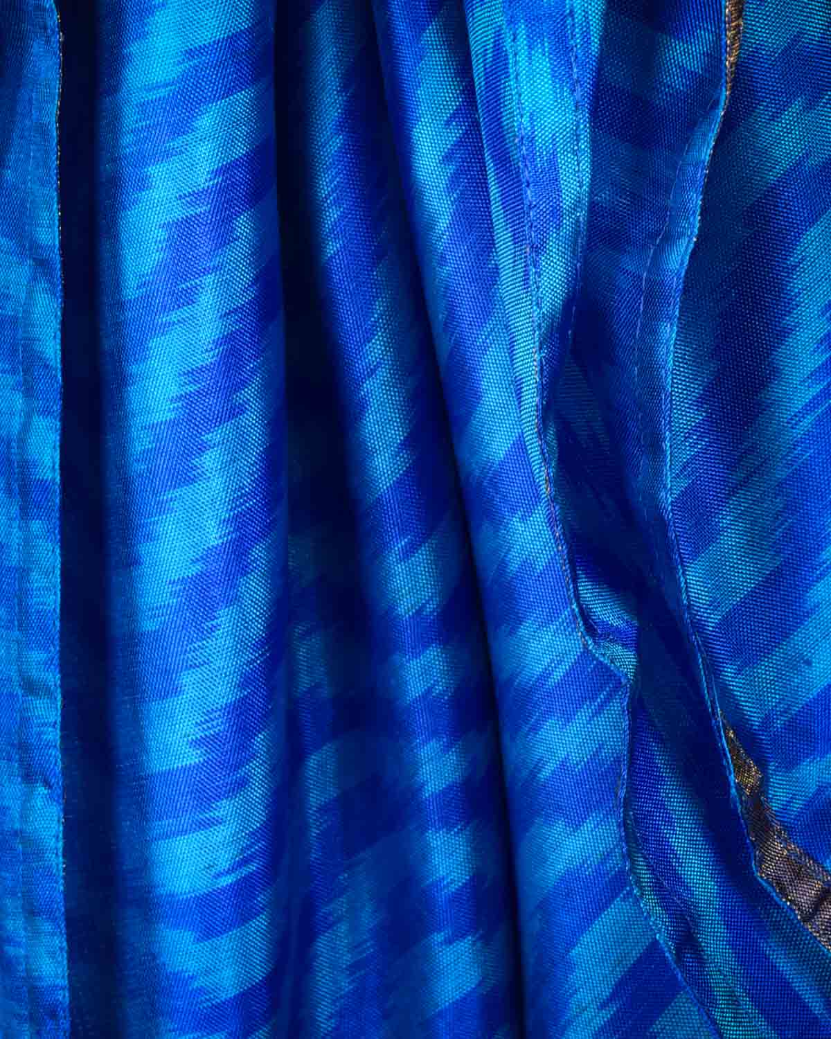 Blue Waves Ikat Handwoven Silk Scarf 38"x38" - By HolyWeaves, Benares