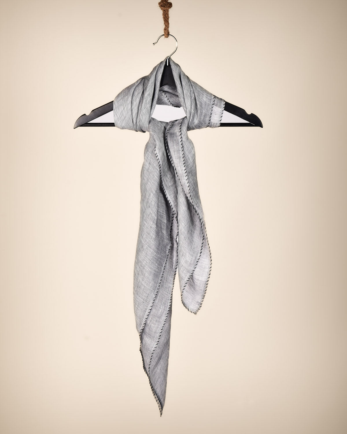 Gray Textured Handwoven Linen Scarf 38"x38" - By HolyWeaves, Benares