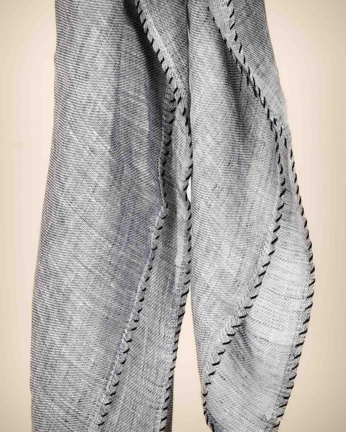 Gray Textured Handwoven Linen Scarf 38"x38" - By HolyWeaves, Benares