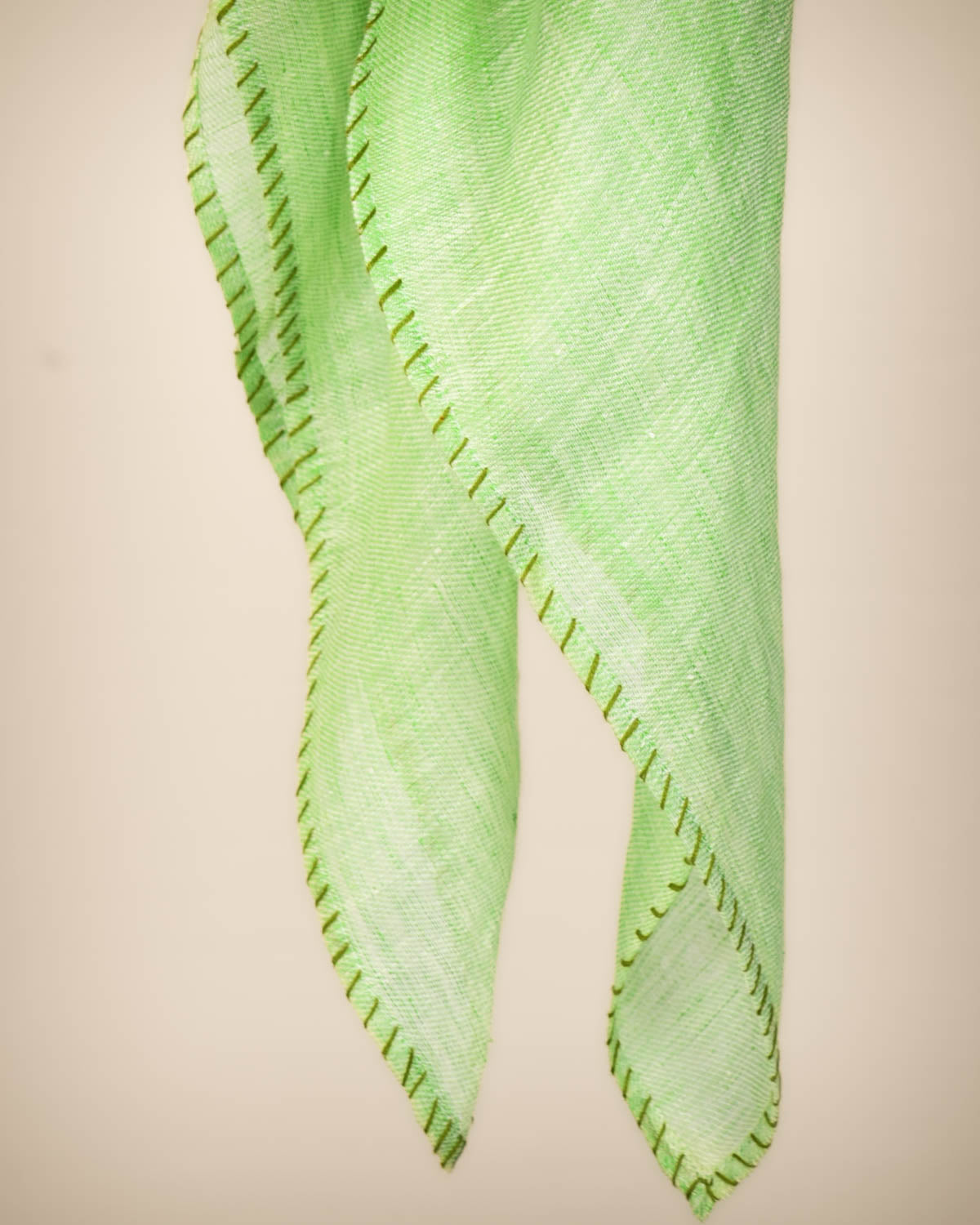 Green Textured Handwoven Linen Scarf 38"x38" - By HolyWeaves, Benares