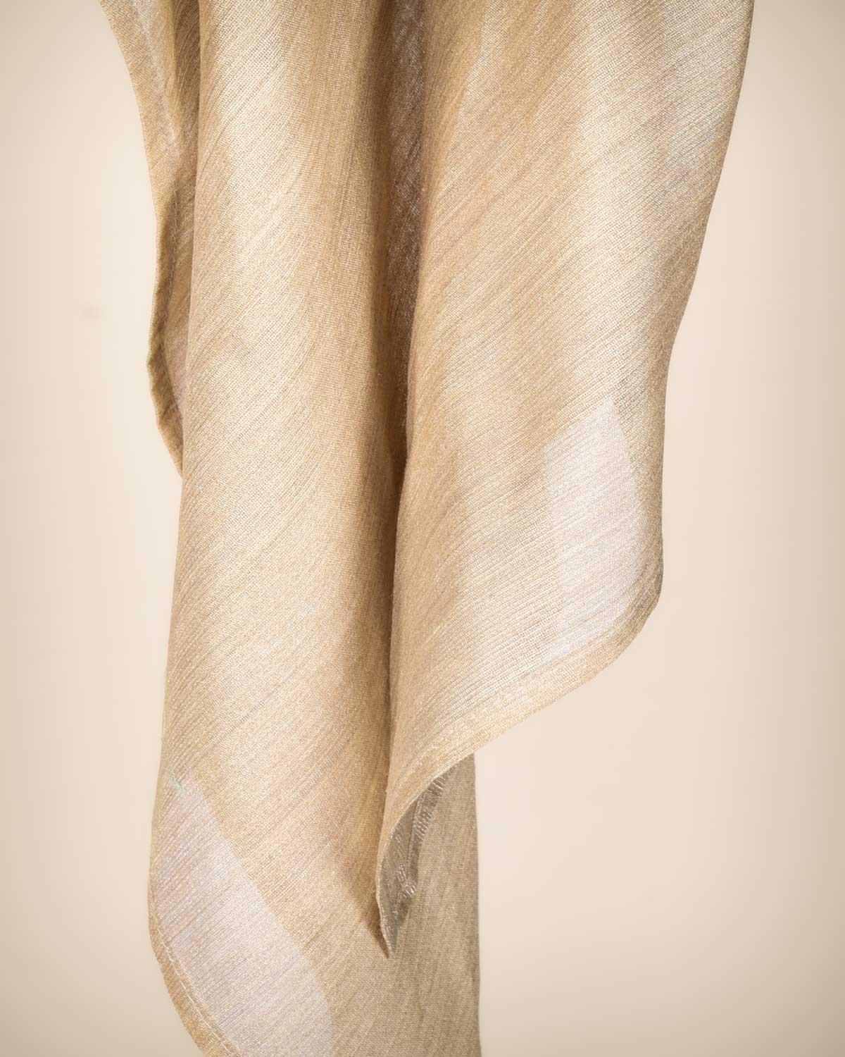 Beige Handwoven Muga Tissue Scarf 38"x38" - By HolyWeaves, Benares