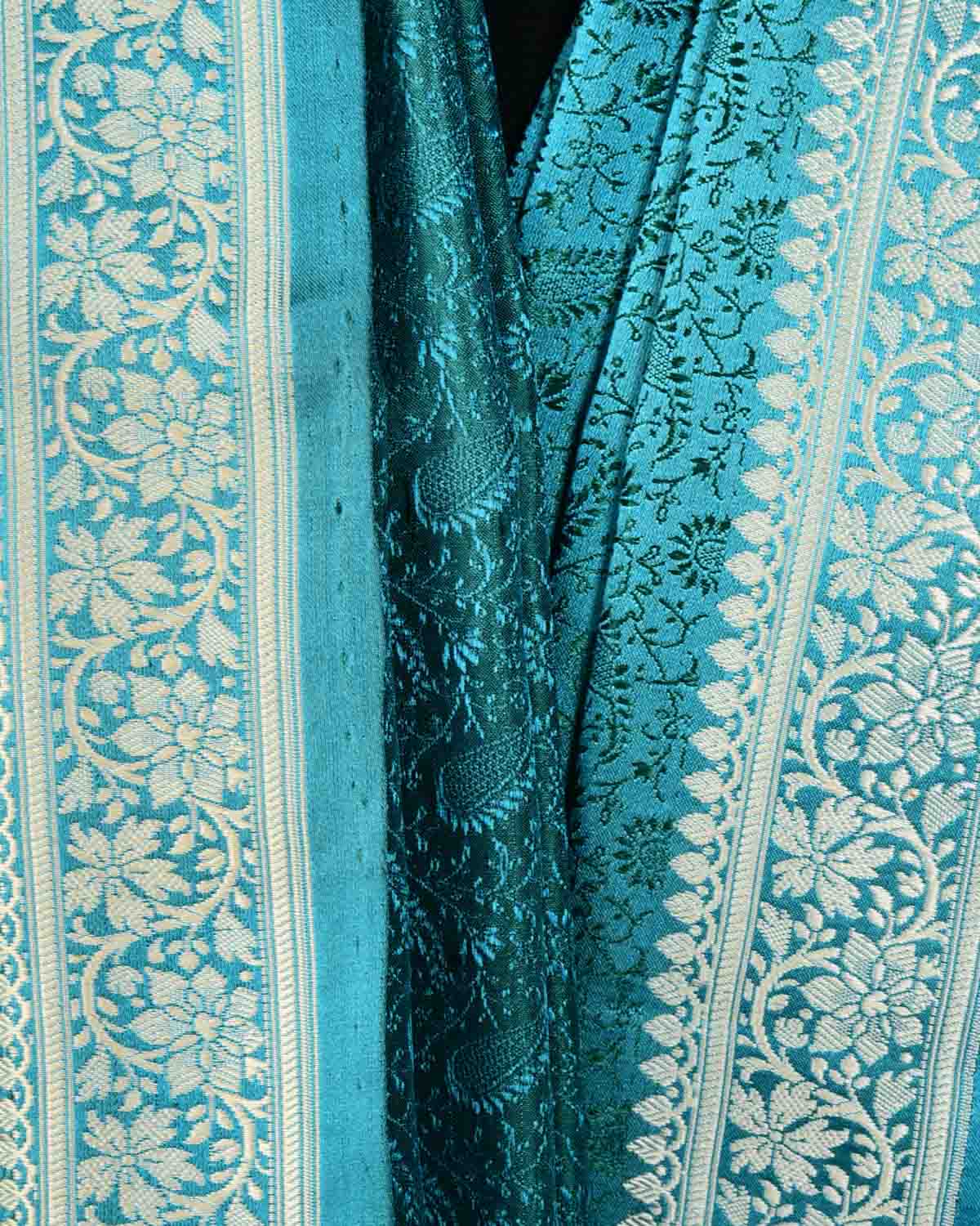 Shot Blue Banarasi Tanchoi Handwoven Silk Scarf 75"x21" - By HolyWeaves, Benares