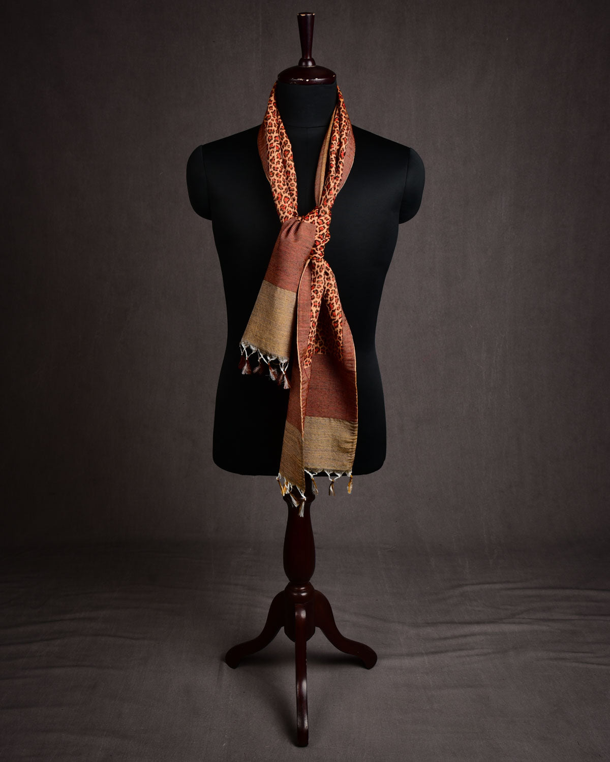 Mustard Yellow Banarasi Leopard Stripes Brocade Handwoven Unisex Silk-Wool Scarf 78"x10"-HolyWeaves