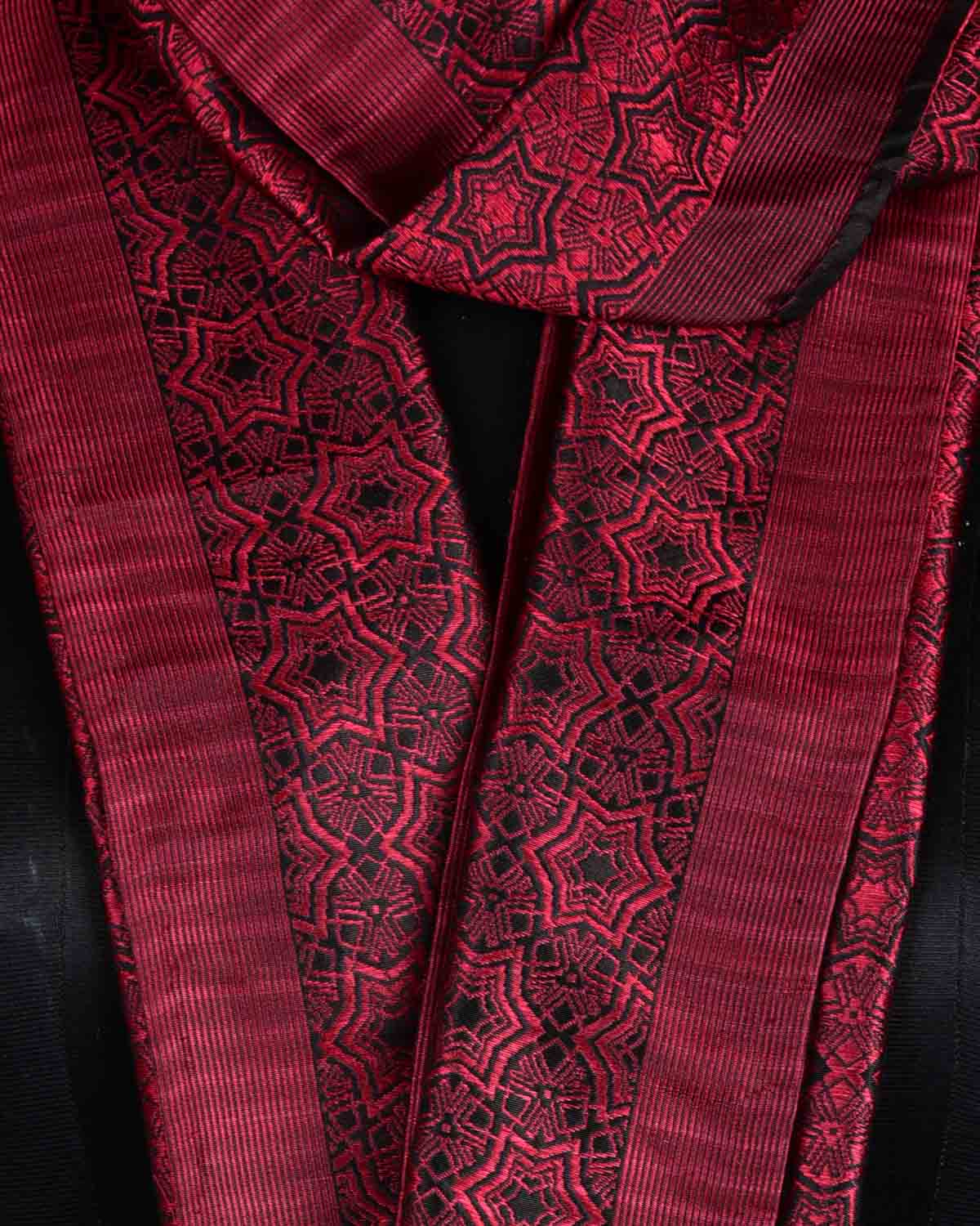 Maroon Banarasi Star Tanchoi Handwoven Katan Silk Scarf 72"x11"-HolyWeaves
