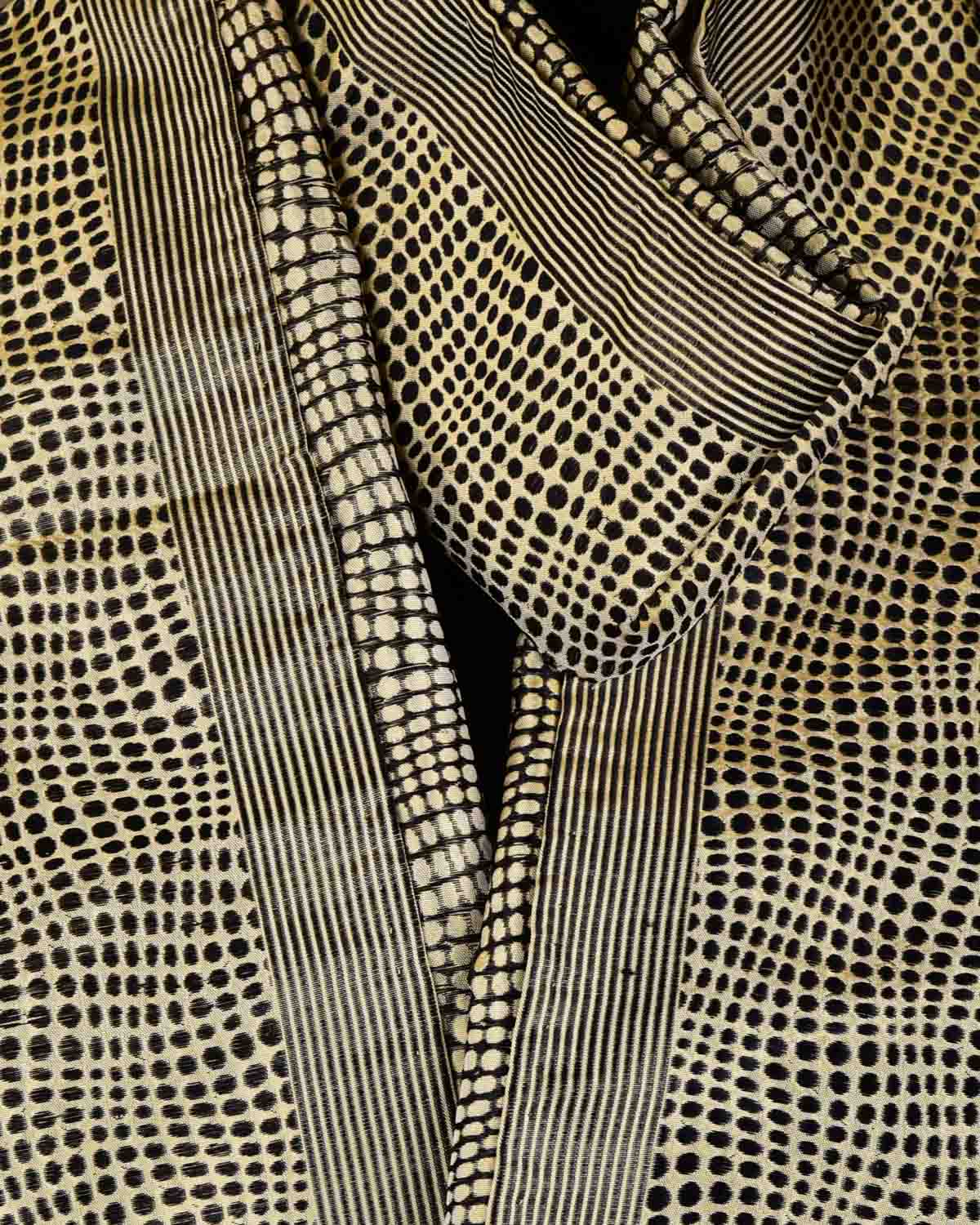 Beige Banarasi Python Stripes Brocade Handwoven Silk Scarf 80"x10"-HolyWeaves