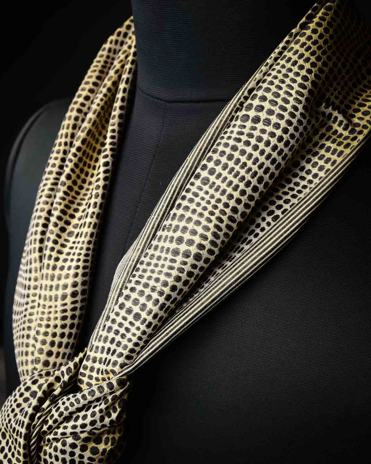 Beige Banarasi Python Stripes Brocade Handwoven Unisex Silk Scarf 80"x10"-HolyWeaves