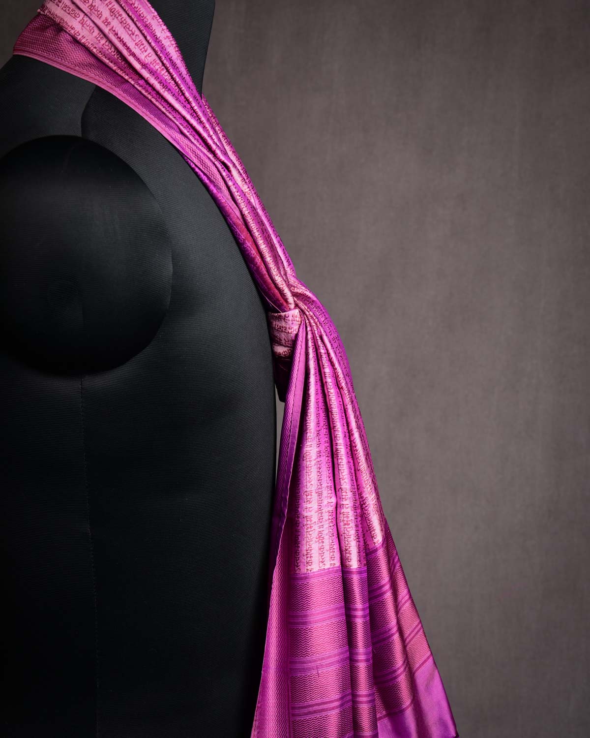 Purple On Lavender Banarasi Geeta Shlok Brocade Handwoven Silk Scarf 72"x21"-HolyWeaves