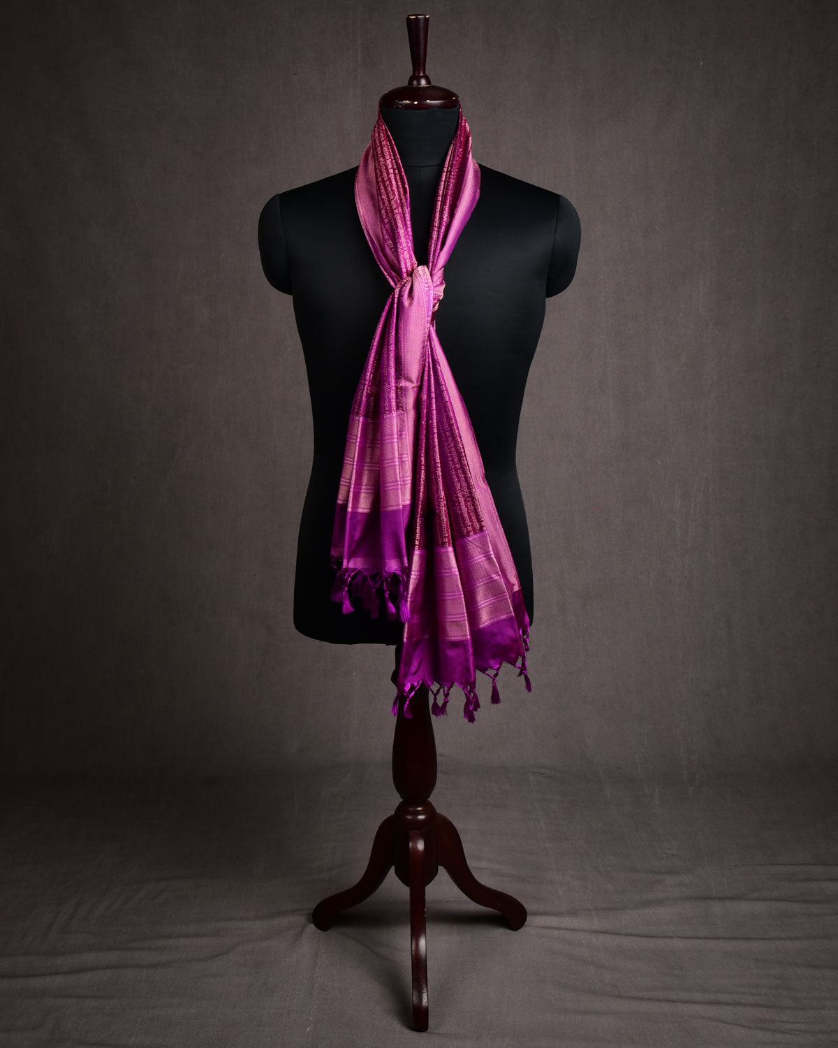 Lavender On Purple Banarasi Geeta Shlok Brocade Handwoven Silk Scarf 72"x21"