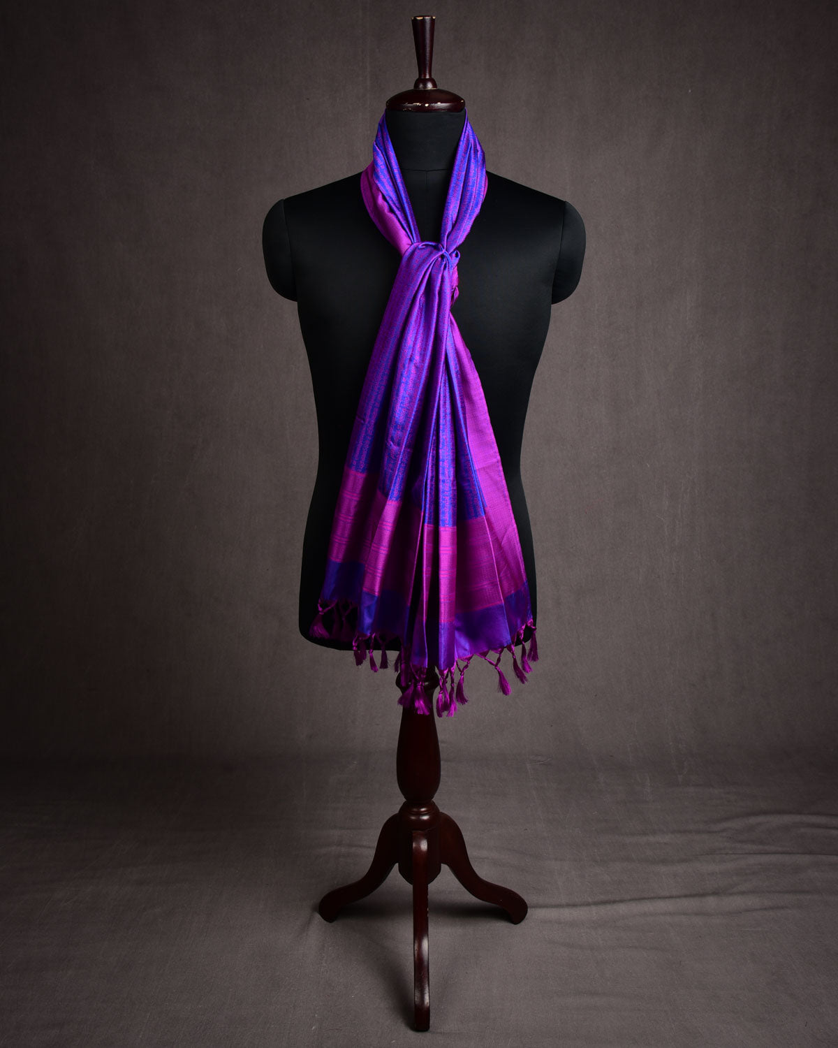 Pink On Royal Blue Banarasi Geeta Shlok Brocade Handwoven Silk Scarf 72"x21"-HolyWeaves