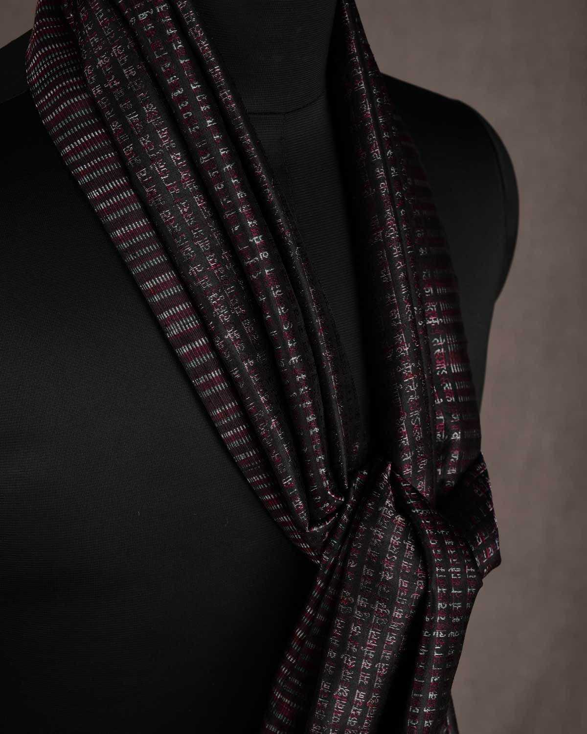 Black Multi-Color Geeta Shlok Brocade Handwoven Silk Unisex Scarf 72"x21"-HolyWeaves