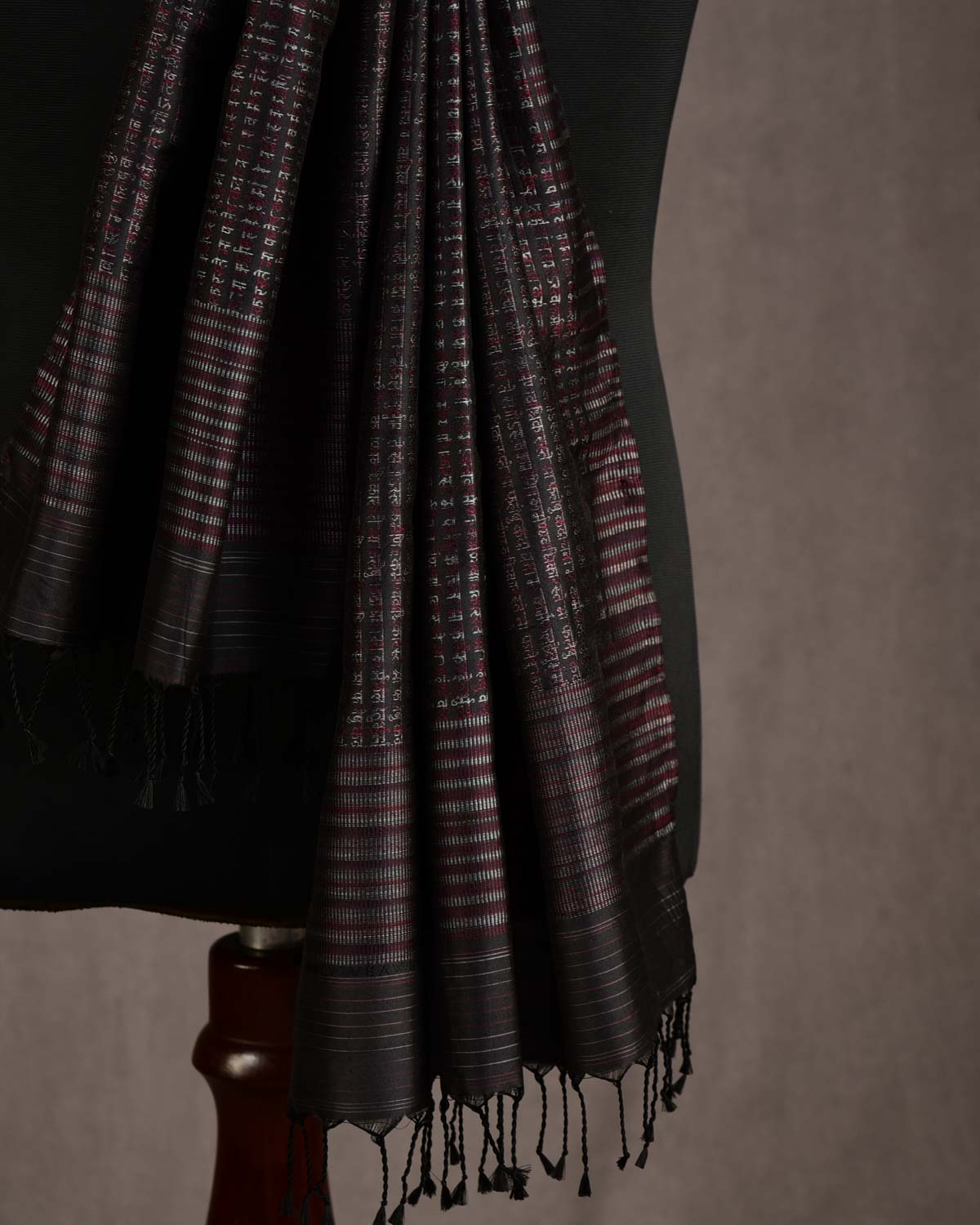 Black Multi-Color Geeta Shlok Brocade Handwoven Silk Unisex Scarf 72"x21"-HolyWeaves