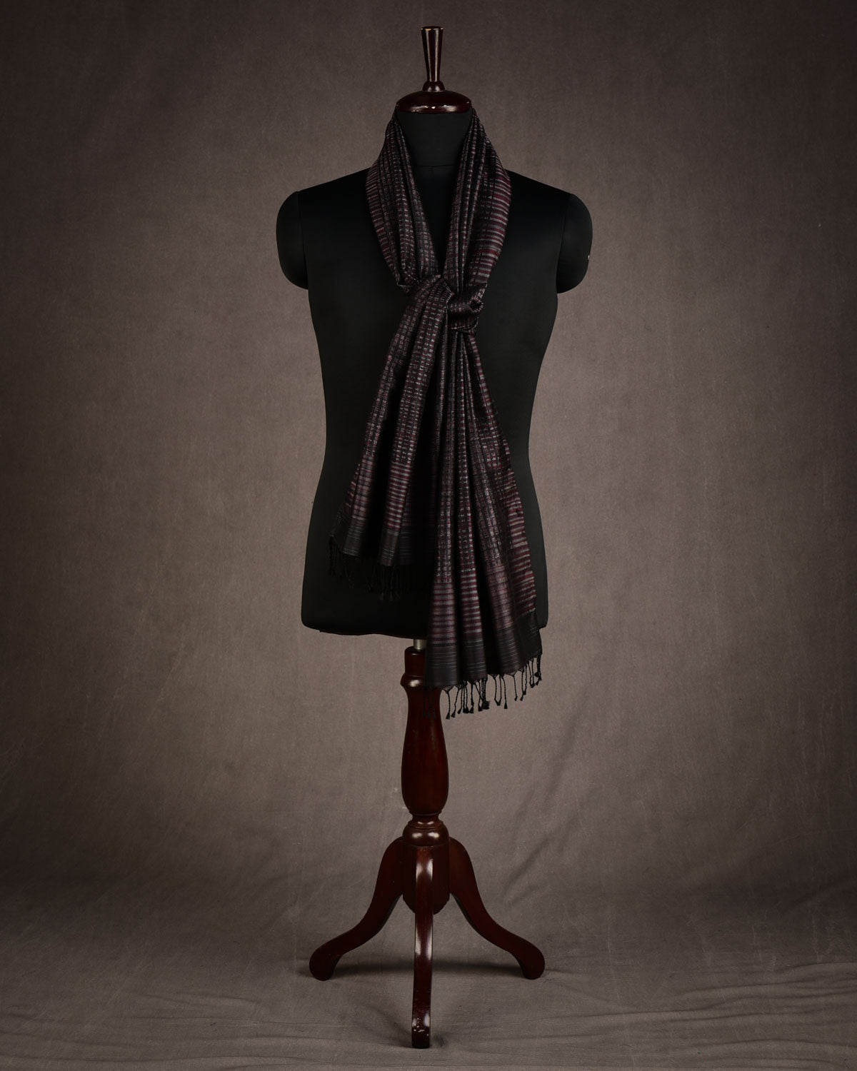 Black Multi-Color Geeta Shlok Brocade Handwoven Silk Unisex Scarf 72"x21"-HolyWeaves