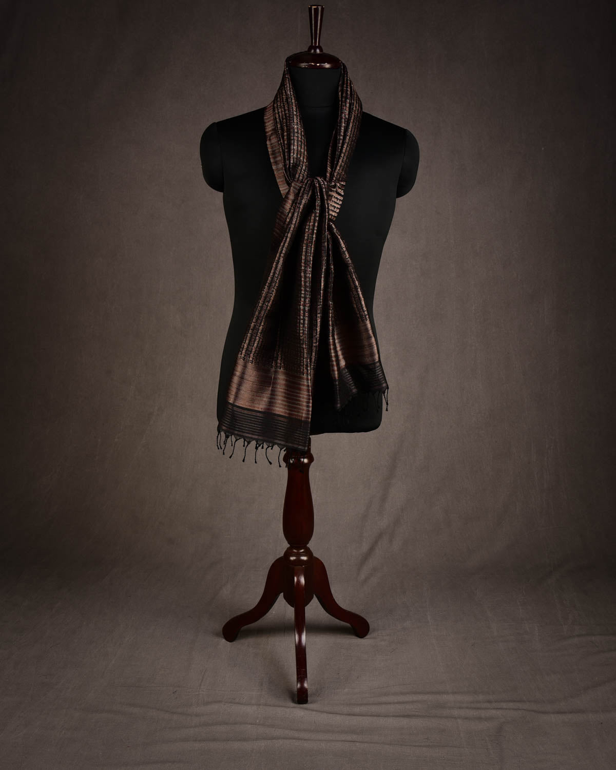 Metallic Black Multi-Color Geeta Shlok Brocade Handwoven Silk Unisex Scarf 72"x21"-HolyWeaves