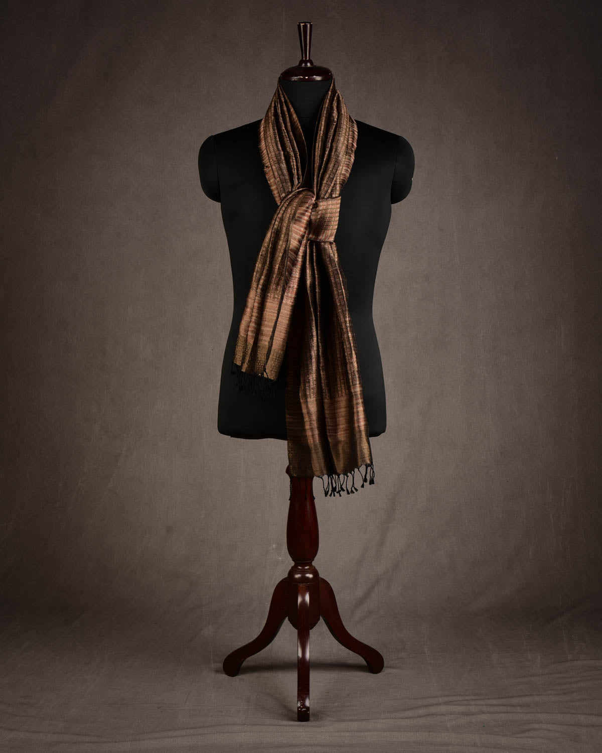 Metallic Brown Olive Green Multi-Color Geeta Shlok Brocade Handwoven Silk Unisex Scarf 72"x21"-HolyWeaves