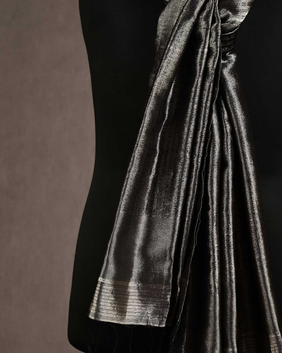 Metallic Silver Geeta Shlok 2.47 Brocade Handwoven Silk Unisex Scarf 80"x21"-HolyWeaves