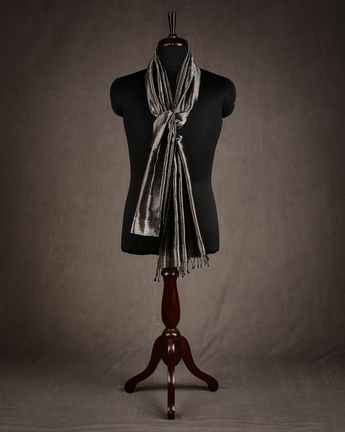 Metallic Silver Geeta Shlok 2.47 Brocade Handwoven Silk Unisex Scarf 80"x21"-HolyWeaves