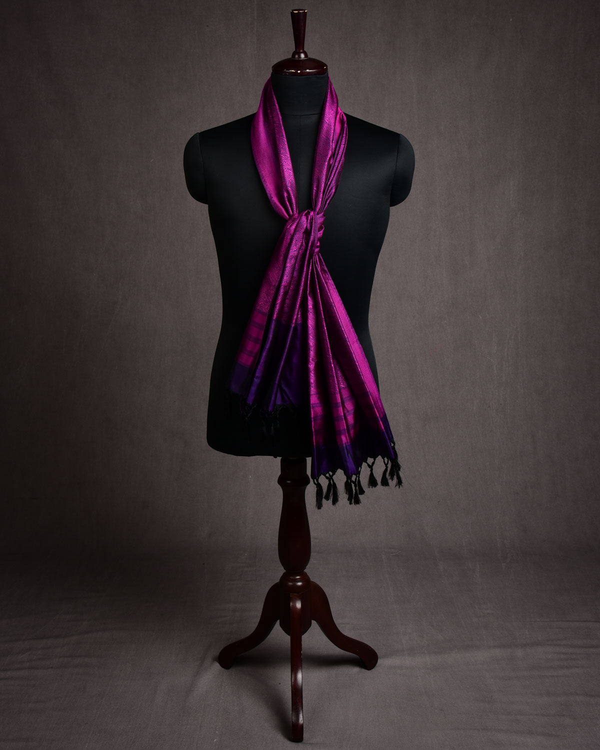 Purple Banarasi Tribal Geometric Tanchoi Handwoven Silk Scarf 72"x21"-HolyWeaves
