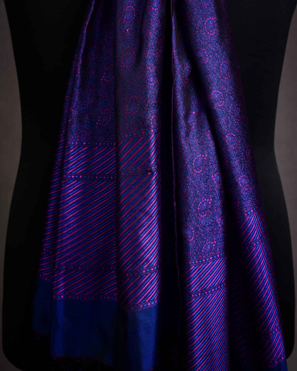 Pink On Purple Banarasi Paisley Tanchoi Handwoven Silk Scarf 72"x21"-HolyWeaves