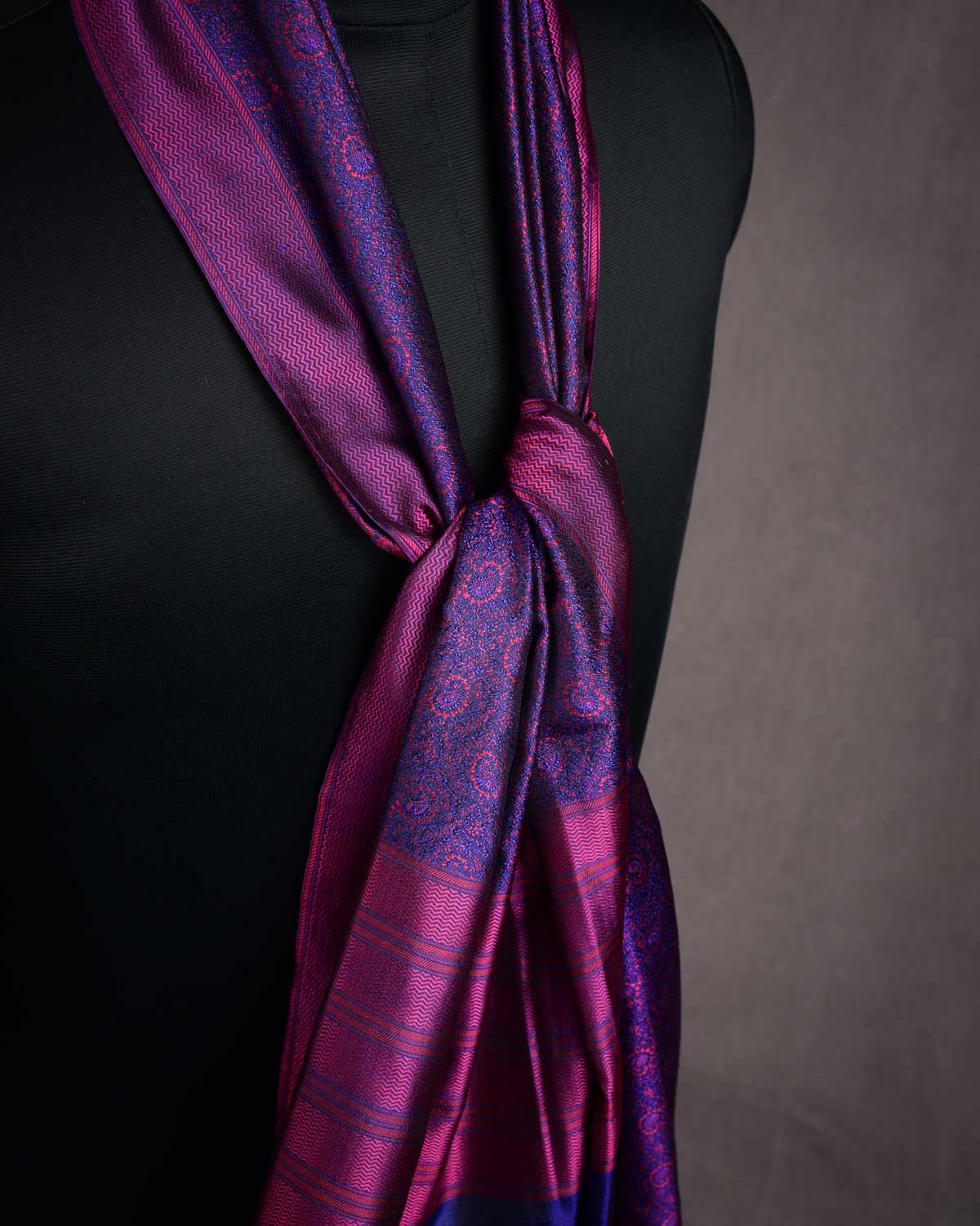 Purple Banarasi Paisley Tanchoi Handwoven Silk Scarf 80"x21"