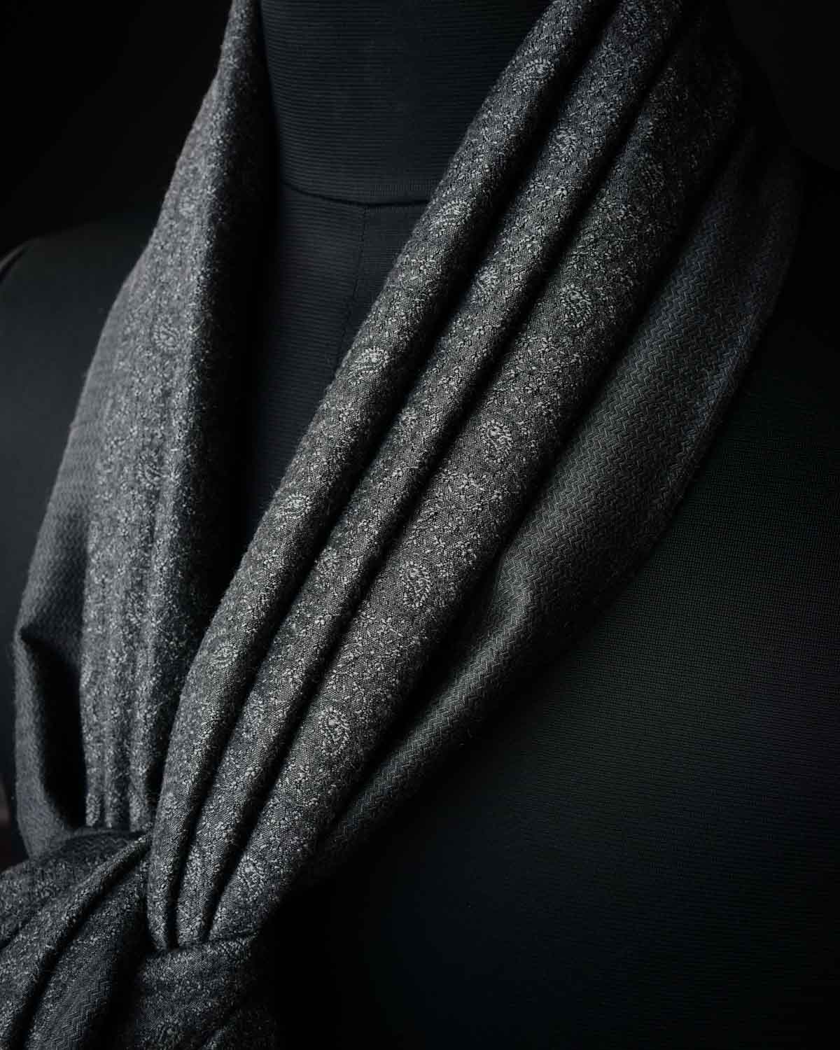 Gray Banarasi Paisley Tanchoi Handwoven Silk Wool Scarf 72"x21"-HolyWeaves