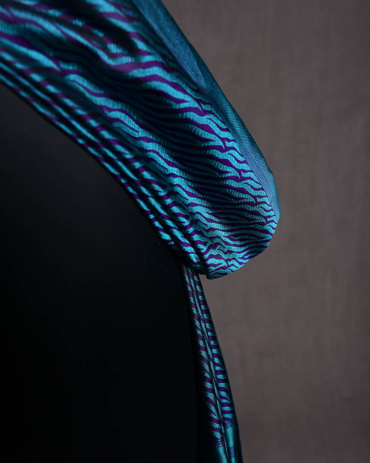 Blue On Purple Banarasi Zebra Stripes Tanchoi Handwoven Silk Scarf 72"x21"-HolyWeaves