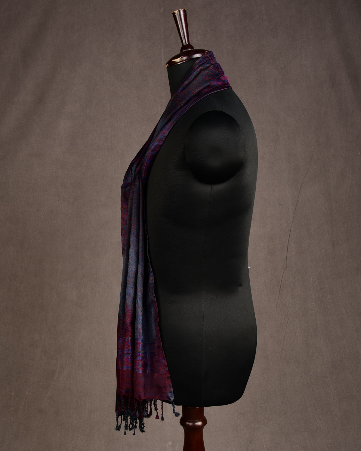 Ombre Multi-color Tehra Paisley Satin Jamawar Handwoven Silk Unisex Scarf 80"x22"-HolyWeaves