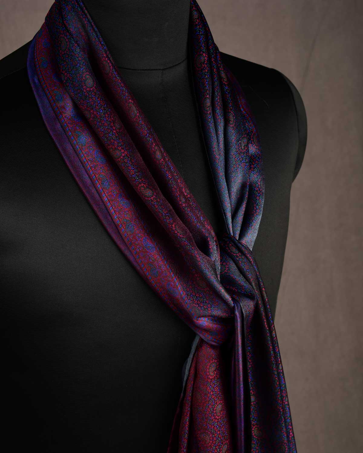 Ombre Multi-color Tehra Paisley Satin Jamawar Handwoven Silk Unisex Scarf 80"x22"-HolyWeaves