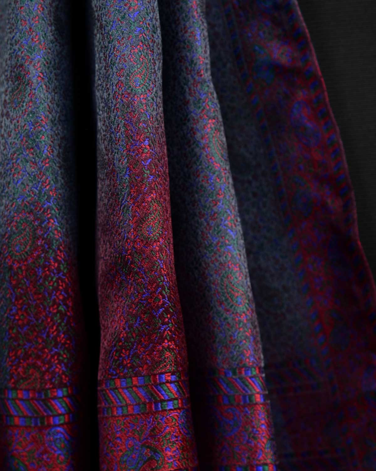 Ombre Multi-color Tehra Paisley Satin Jamawar Handwoven Silk Unisex Scarf 80"x22"-HolyWeaves