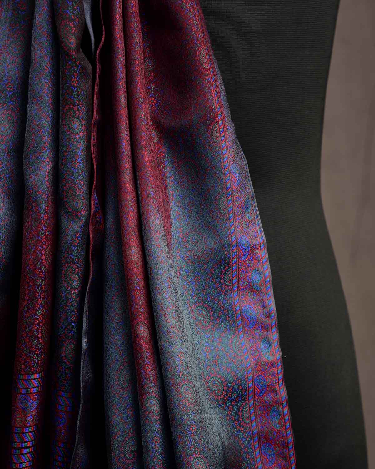 Multi-color Tehra Paisley Satin Jamawar Handwoven Silk Unisex Scarf 80"x22"-HolyWeaves