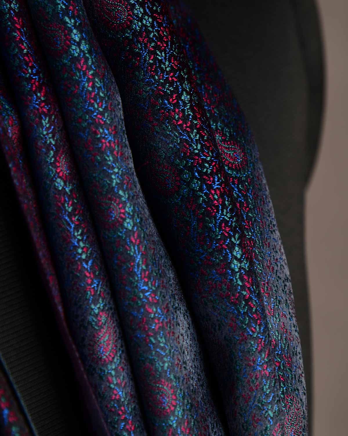 Multi-color Tehra Paisley Satin Jamawar Handwoven Silk Unisex Scarf 80"x22"-HolyWeaves