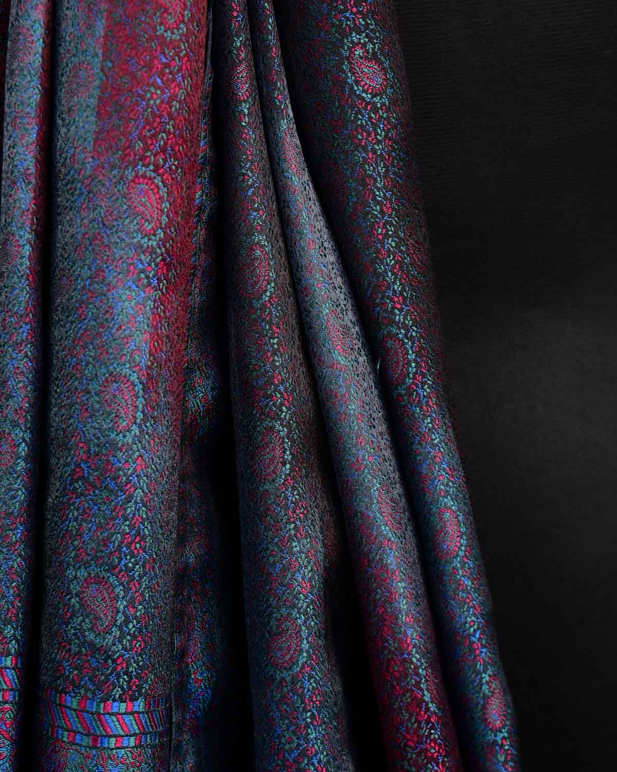 Multi-color Tehra Paisley Satin Jamawar Handwoven Silk Unisex Scarf 80"x22"-HolyWeaves