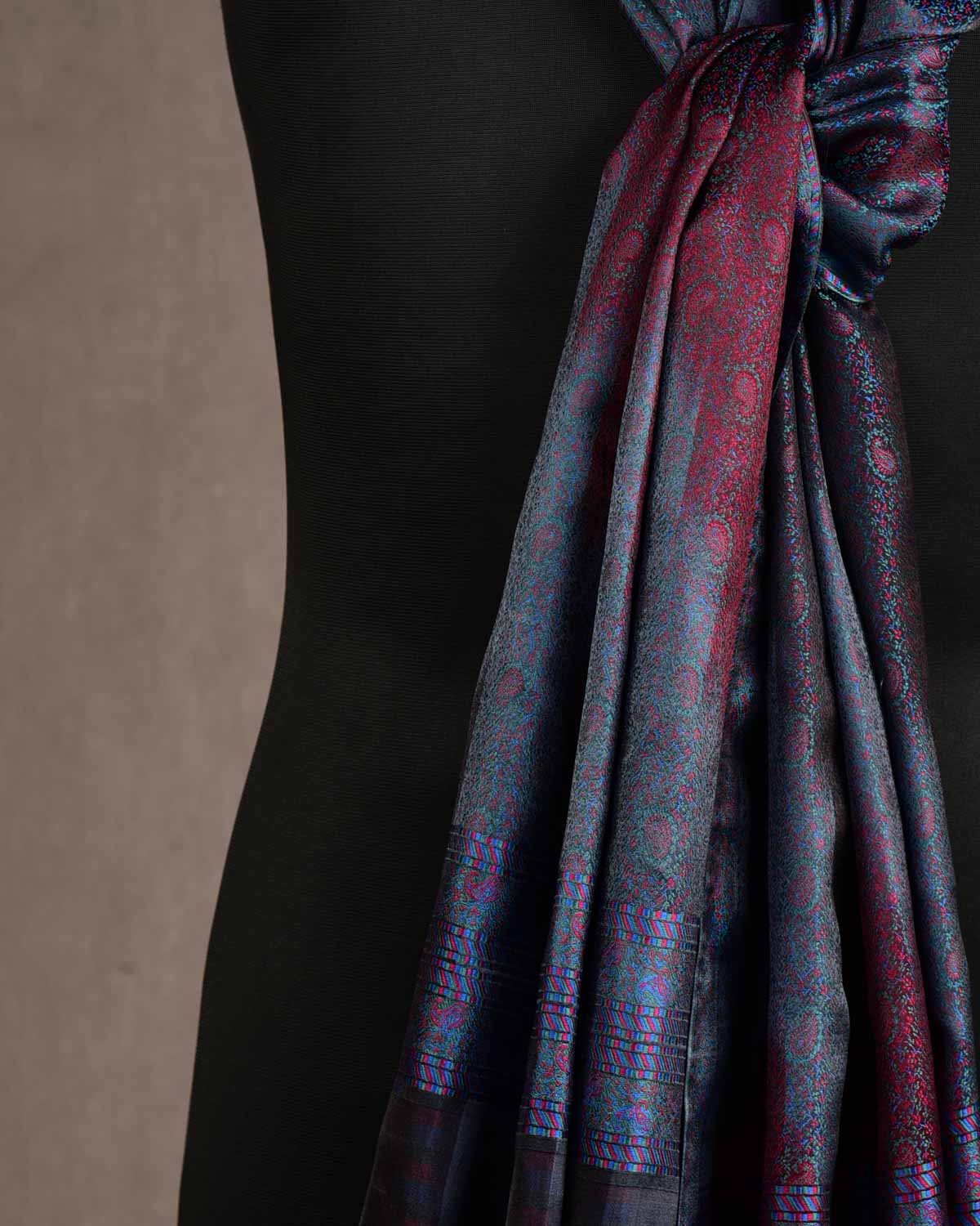 Multi-color Tehra Paisley Satin Jamawar Handwoven Silk Unisex Scarf 80"x22"-HolyWeaves