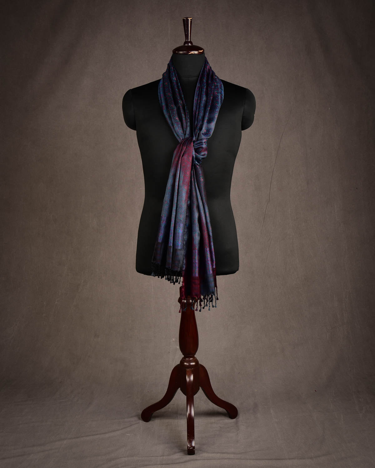 Multi-color Tehra Paisley Satin Jamawar Handwoven Silk Unisex Scarf 80"x22"-HolyWeaves