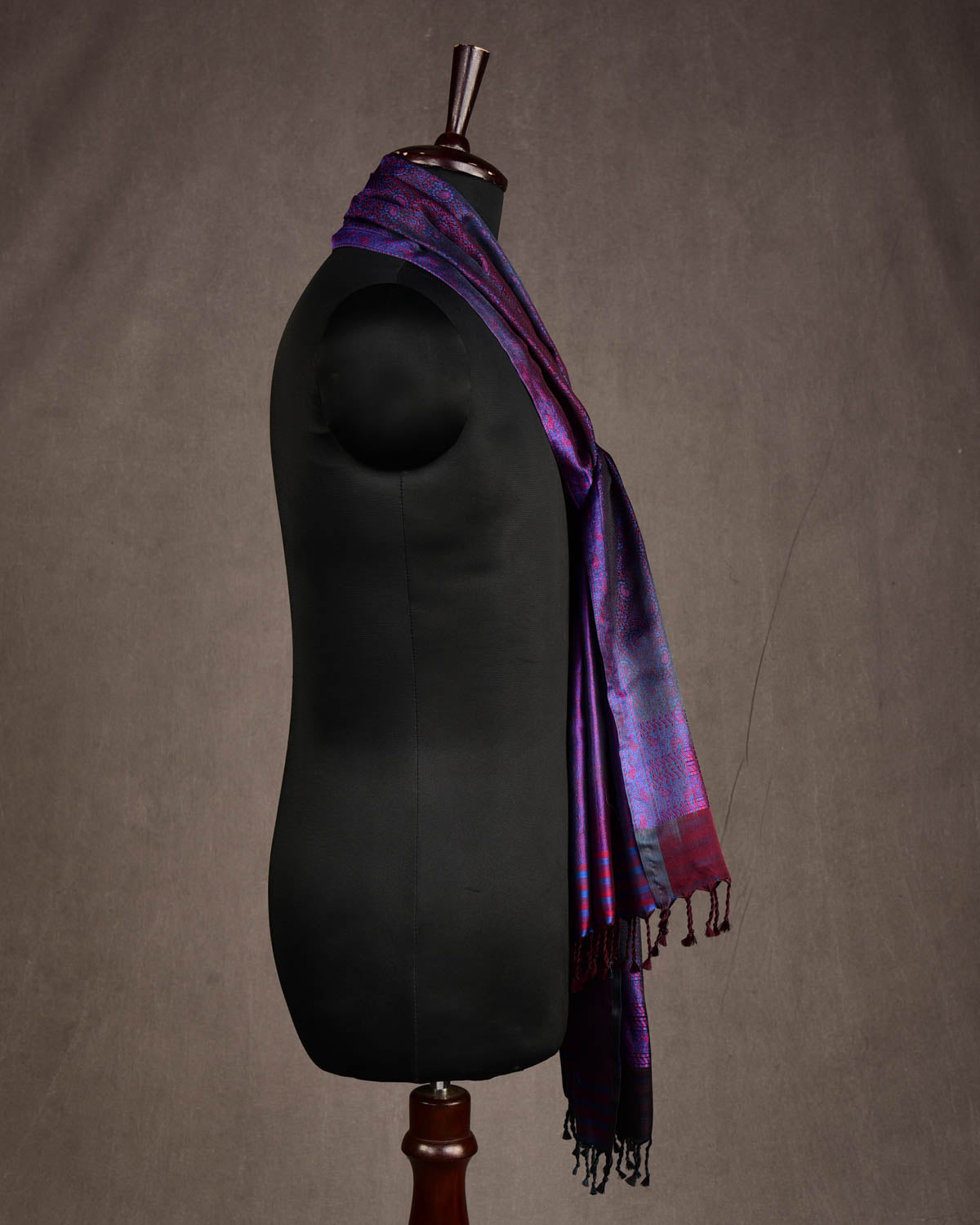 Multi-color Tehra Paisley Satin Jamawar Handwoven Silk Unisex Scarf 80"x22"-HolyWeaves